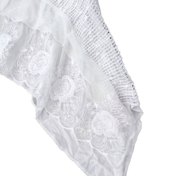 Le Moda White Sleeveless Tunic Sequined Lace Floral Hem Preppy Cottage Coastal L - Picture 8 of 14